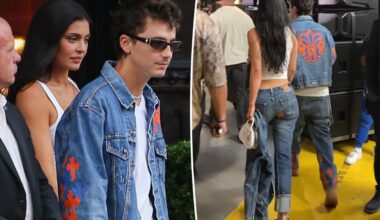 Kylie Jenner and Timothée Chalamet match in custom Knicks-themed denim for NBA Finals Game 4