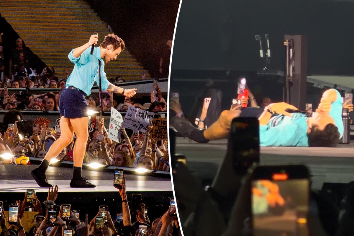 Harry Styles chokes on water, collapses on stage