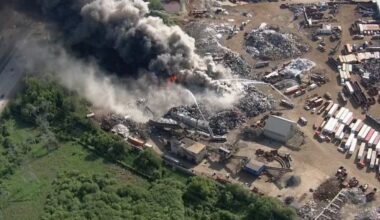 Massive fire breaks out at Brampton scrap metal yard near Pearson Airport