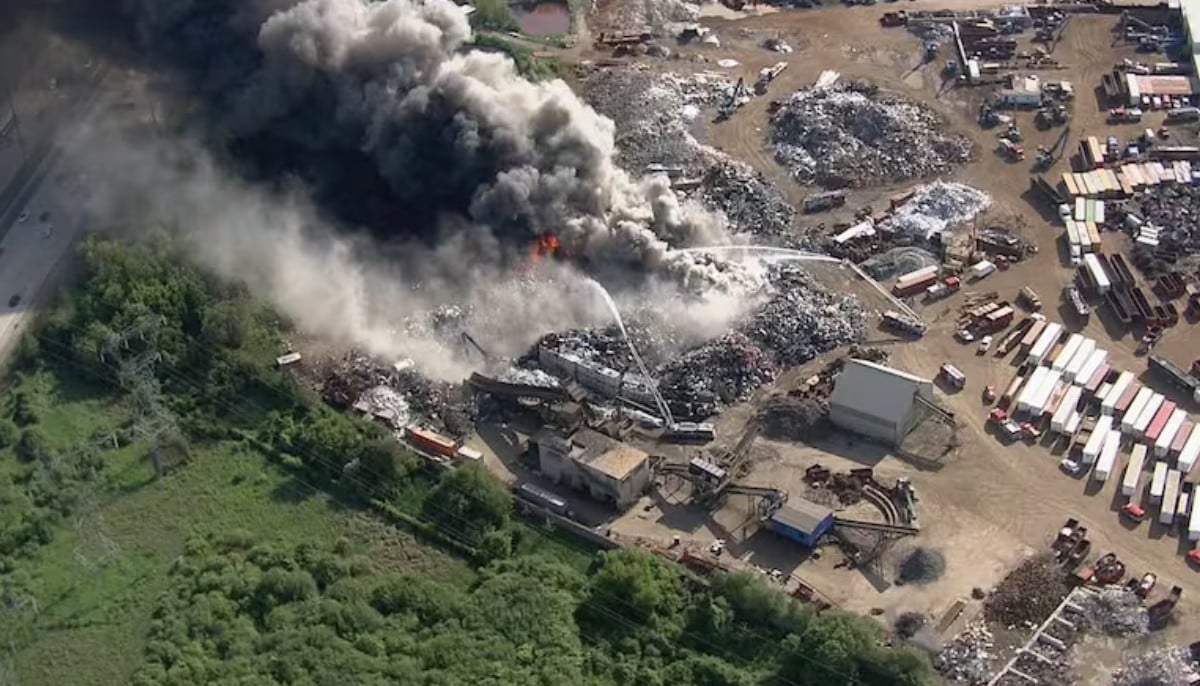 Massive fire breaks out at Brampton scrap metal yard near Pearson Airport