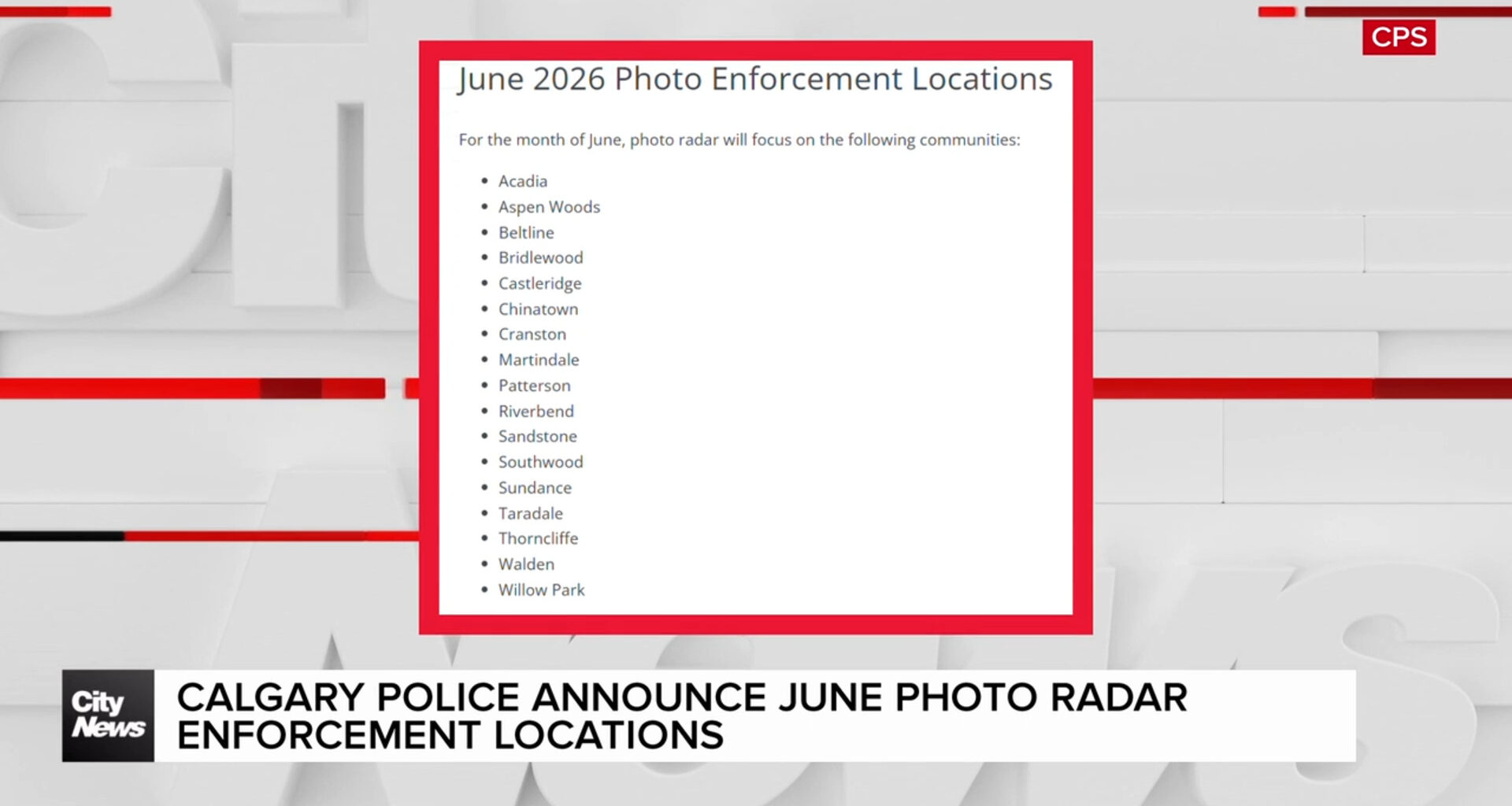 Calgary Police Announce June Photo Radar Enforcement Locations