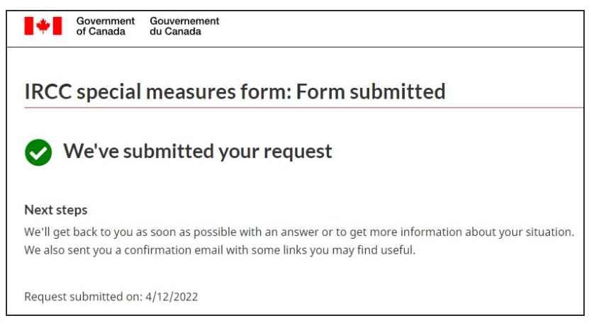 The image shows text saying we have submitted your request.