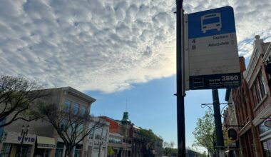 A bus stop sign on Whyte Avenue.