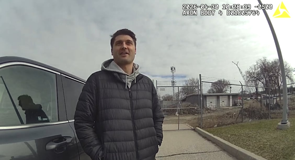 A person is seen in an image from a police body cam