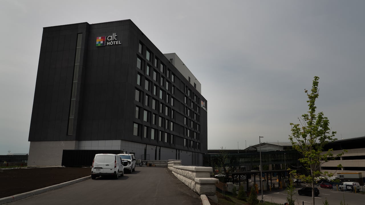 A hotel on a gloomy day.