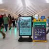 FIFA World Cup signage is seen at the PATH train station at the World Trade Center transportation hub in New York on May 27, 2026. The 2026 FIFA World Cup runs from June 11 to July 19.