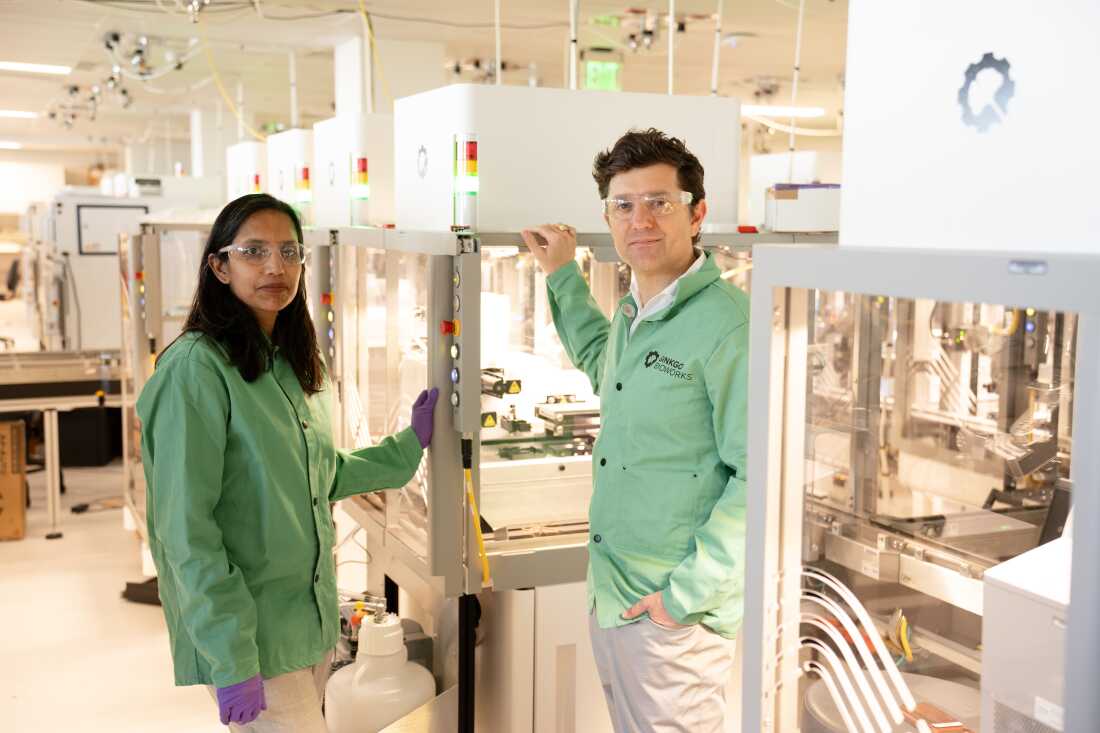 Shetty, left, and Jason Kelly are two of the four co-founders of Ginkgo Bioworks. The group met at MIT, where they hatched an idea to build an automated biotechnology lab. Kelly says it wasn’t a popular idea before the AI revolution. “We were living on ramen.”