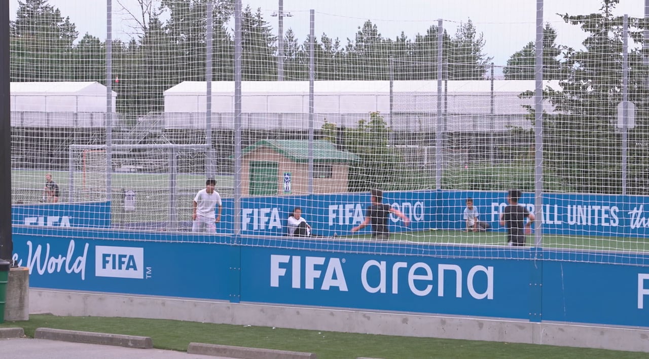 Players take advantage of the FIFA Arena mini-pitch at the Langley Events Centre, the first of its kind installed in Canada.