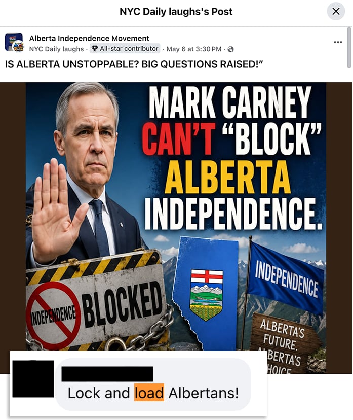 A Facebook post showing Mark Carney, as well as a comment.