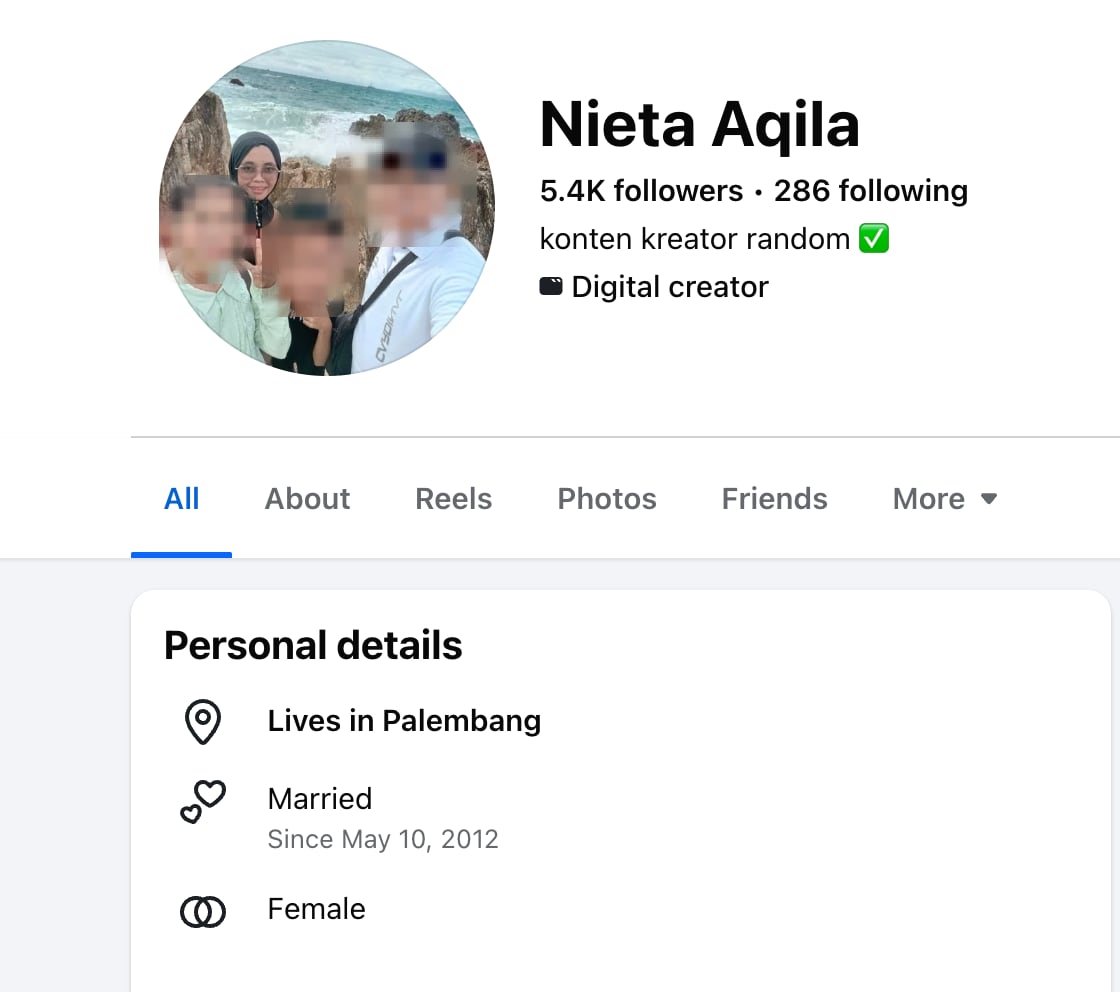A screenshot of a Facebook profile page.