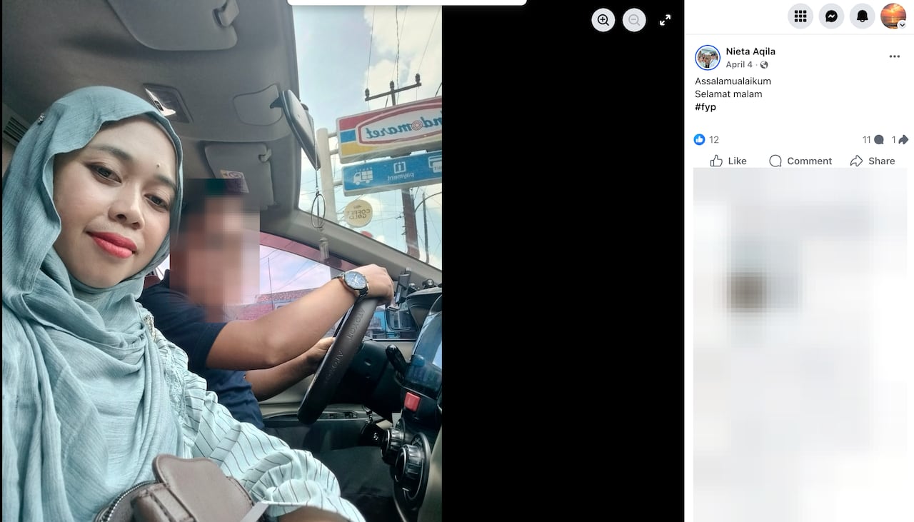 A picture of a woman in a car, posted to social media.