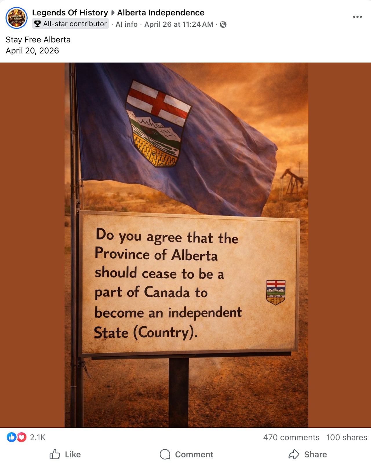 A social media post about Alberta separatism.