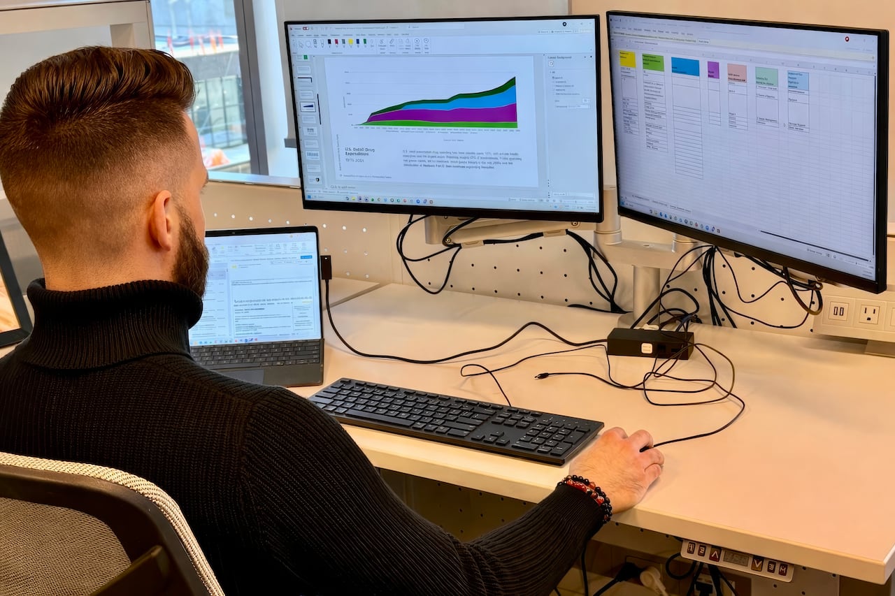 A man sits in front of a computer.
