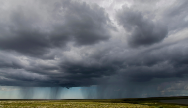 A rainstorm moving over the prairies.