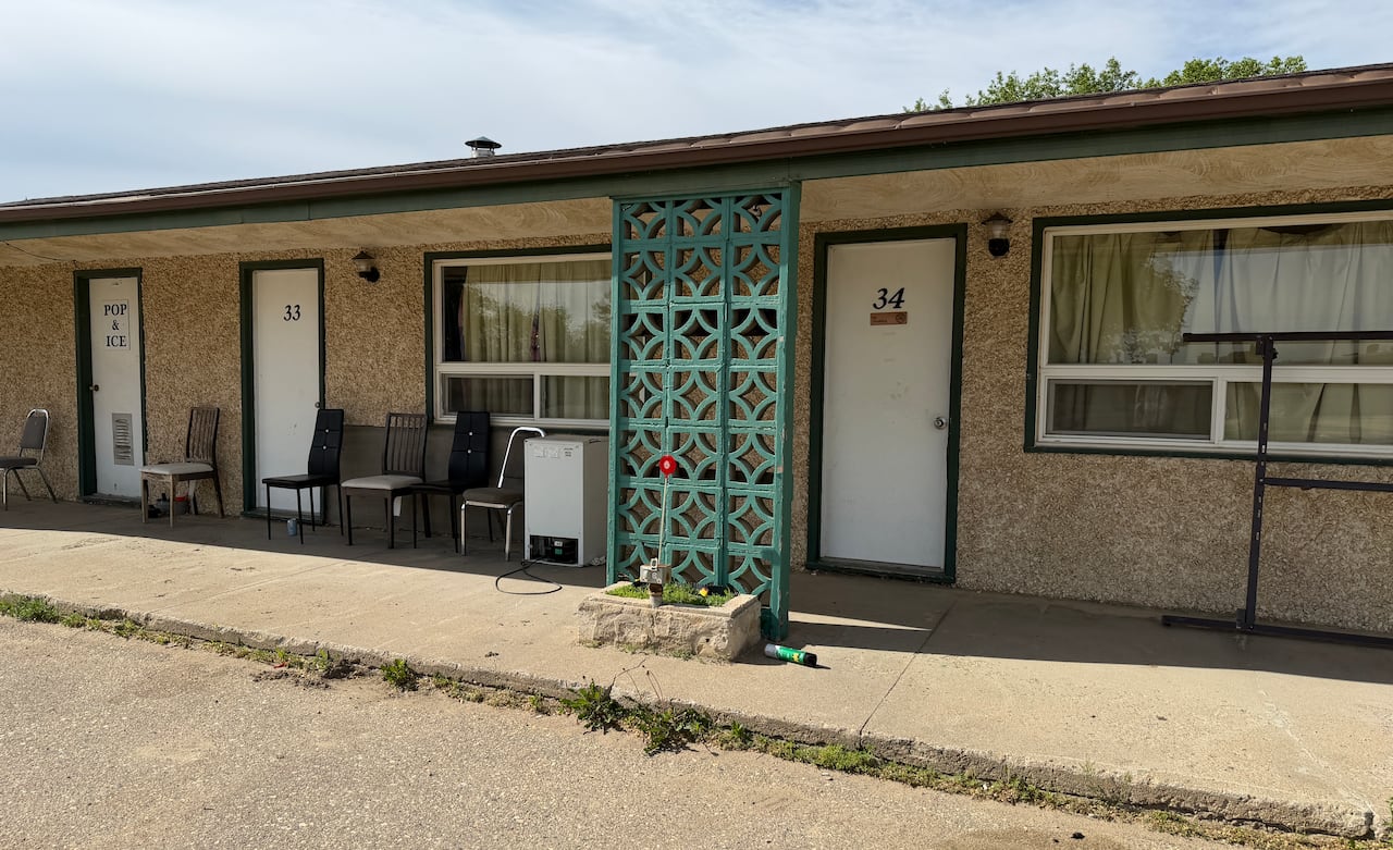 A motel with doors that say 33 and 34 on them.