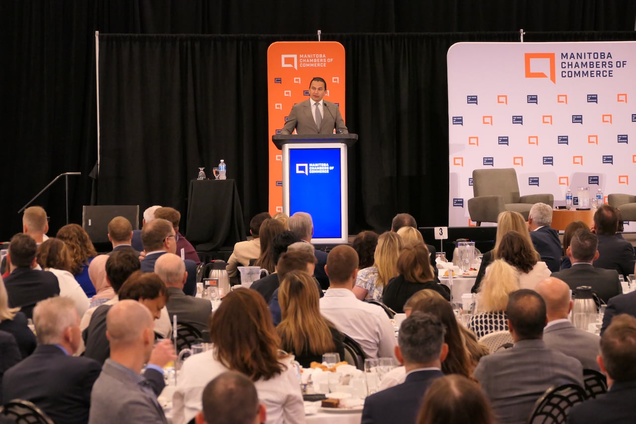 Manitoba Premier Wab Kinew addressed Manitoba's Chambers of Commerce on Tuesday, June 9, 2026. Following his speech, he reaffirmed his opposition to hyperscale AI data centres but says a new dam on the Nelson River is back on the table.