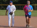 Former Blue Jays star Josh Donaldson with a member of the Brew Jays.