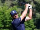 Bryson DeChambeau of Crushers GC hits his second shot on the 9th hole during day four of LIV Golf Korea.