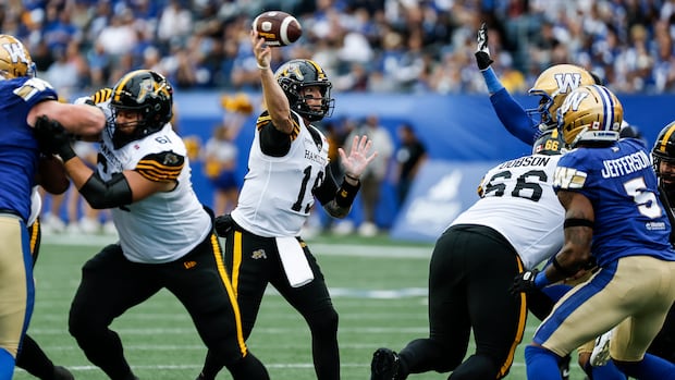 Mitchell carves Winnipeg defence for 3 TDs, as Bombers lose home opener to Ticats