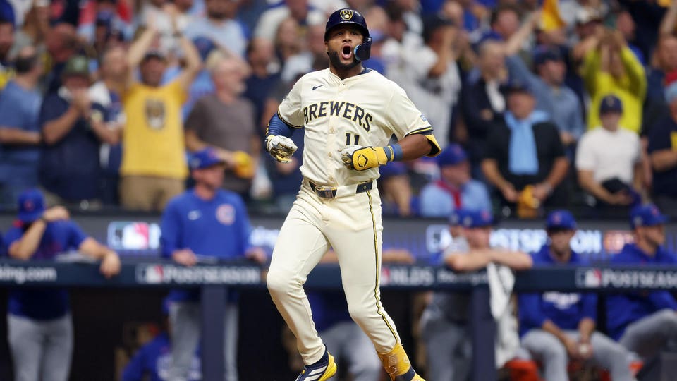 Jackson Chourio rounds the bases after hitting a home run.