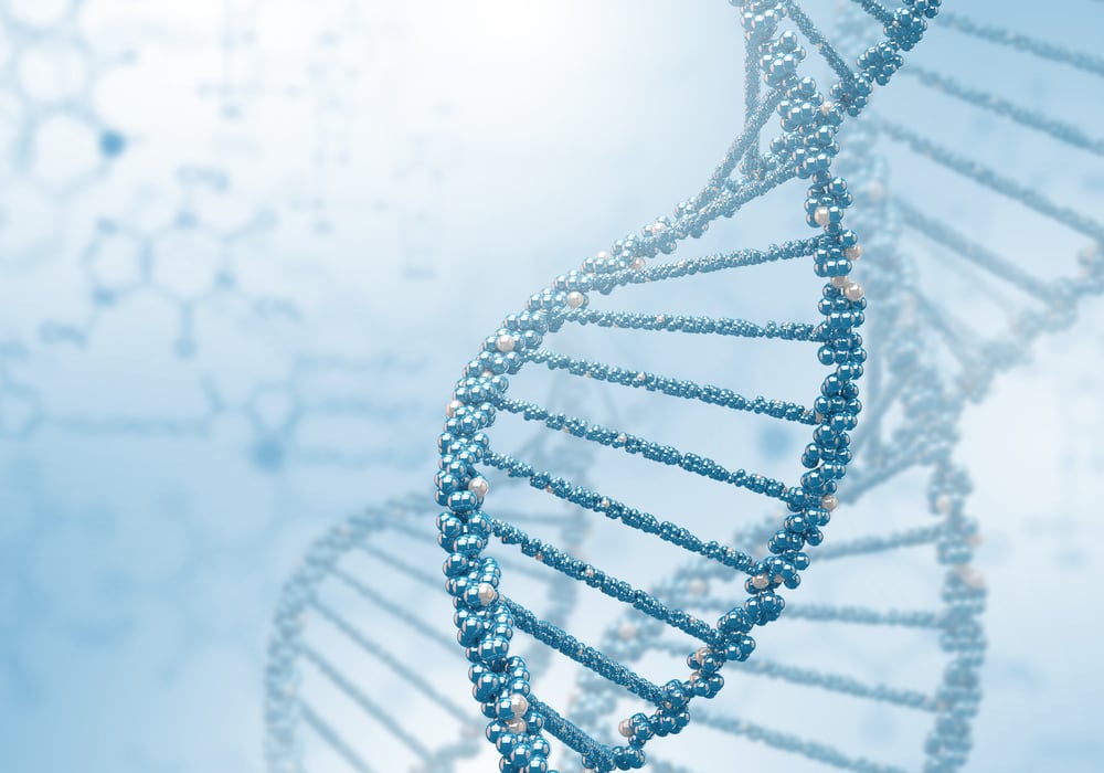 A DNA strand is seen twisted in this illustration.