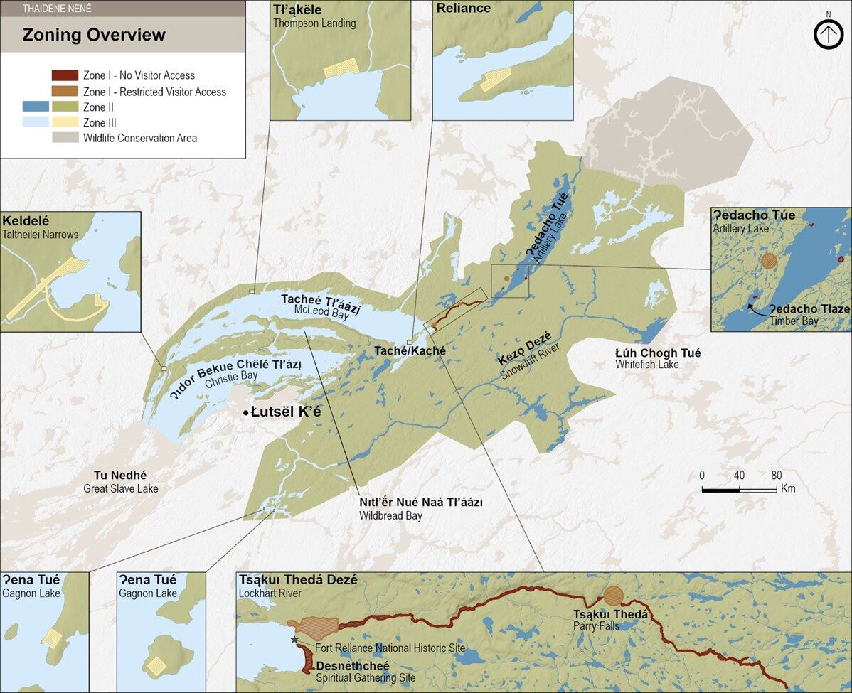Thaıdené Nëné’ Indigenous Protected Area includes a handful of locations that are off-limits to visitors unless an Indigenous member of one of the signatory partners for the protected area, or accompanied by a Land Guardian or Parks Canada staff. Oth