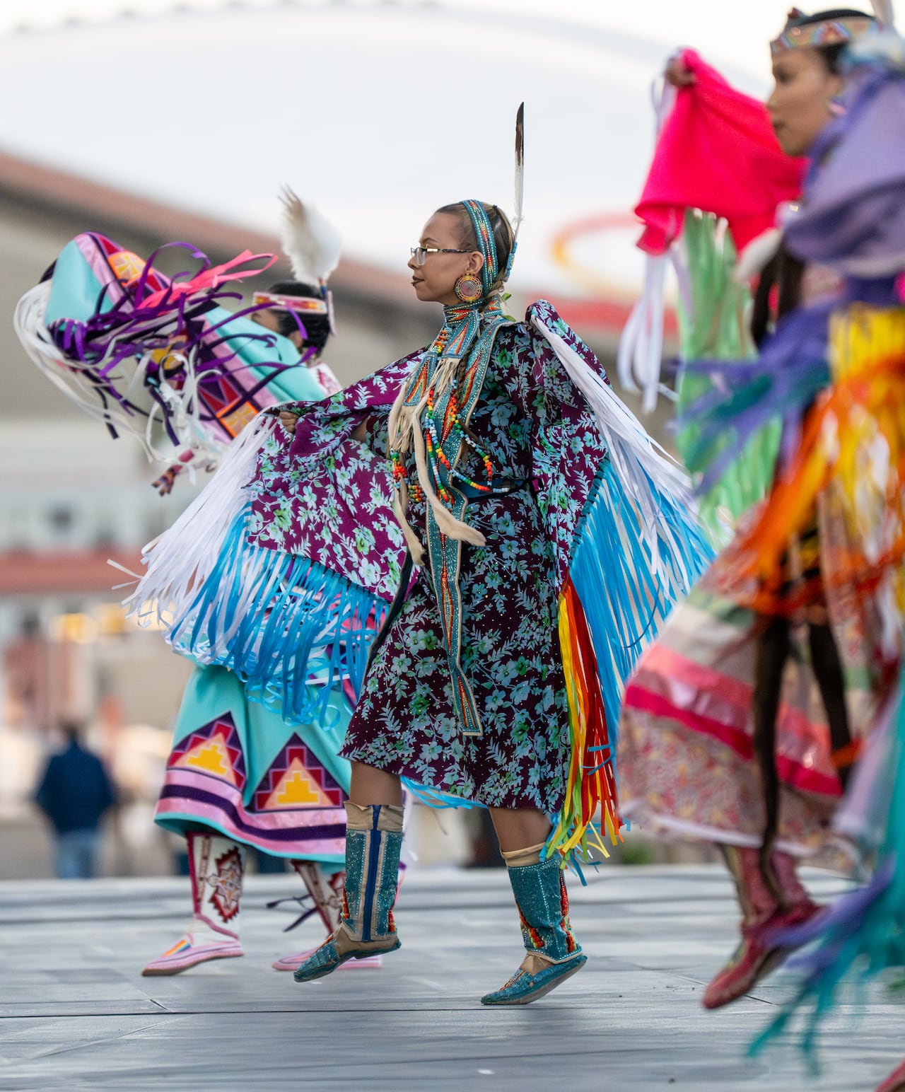 Indigenous dancers perform.