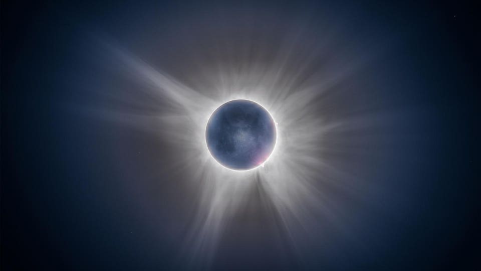 Total solar eclipse with detailed corona and moon