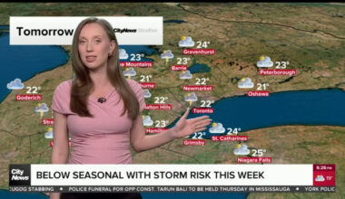 Temperatures below seasonal with a risk of storms this week in Toronto