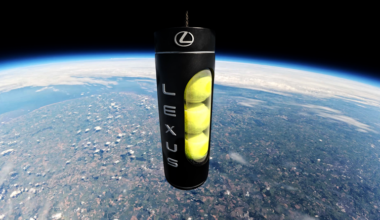 Out of this world: Alfie Hewett delivers the first ever serve with tennis balls returned from space
