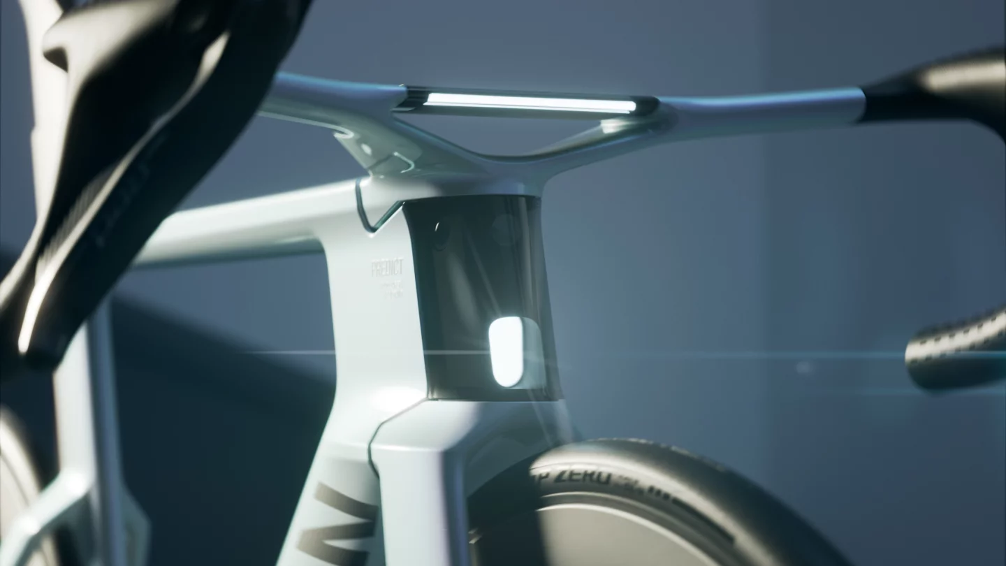 The Predict 's headlight, front-facing camera, and front-facing radar