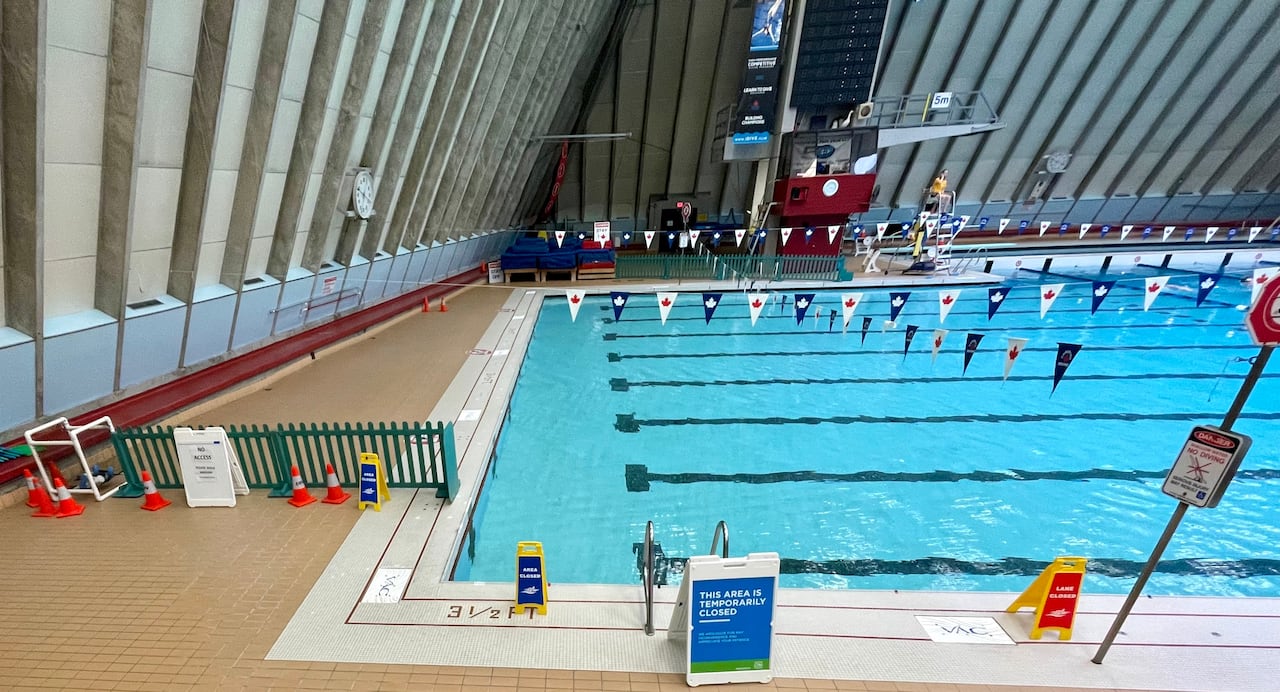An indoor lane-swimming pool. 
