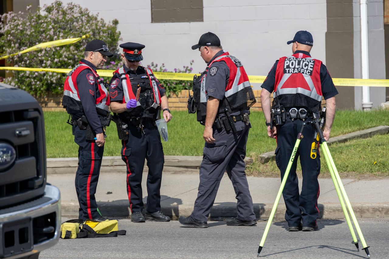 Police on a street.