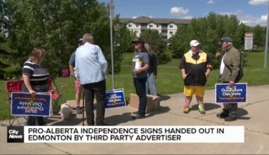 Pro-Alberta independence signs handed out in Edmonton as separation campaign begins
