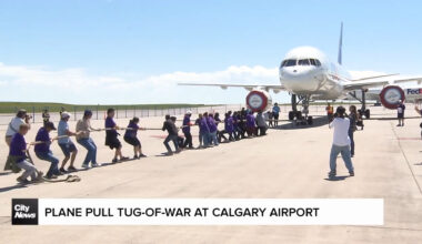Plane pull tug-of-war gets underway at Calgary Airport