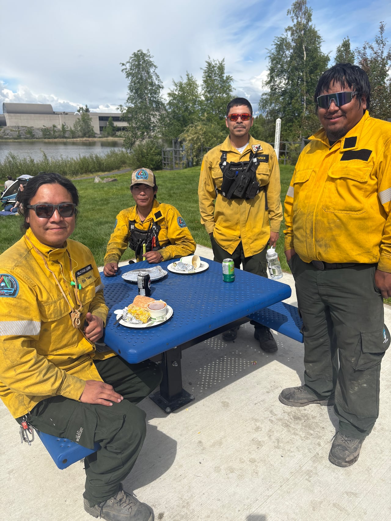 There's always time for a fish fry, even when you're busy fighting wildfires. Wildfire fighters, clockwise from left, Eric Tsetta, Keaton Charlo, Boniface Charlo and Mark Crookedhand.