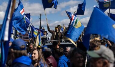 Flags become symbols for two sides in Alberta’s separation debate