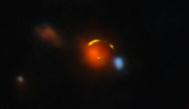 Gravitationally lensed Shadow Blaster galaxy, plus foreground galaxy