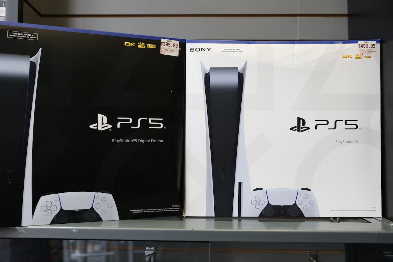 PS5 by PlayStation is displayed in a GameStop in Manhattan, New York, U.S., December 7, 2021.
