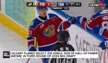 Calgary Flames select Joe Iginla, son of hall-of-famer Jerome, in third round of 2026 NHL draft