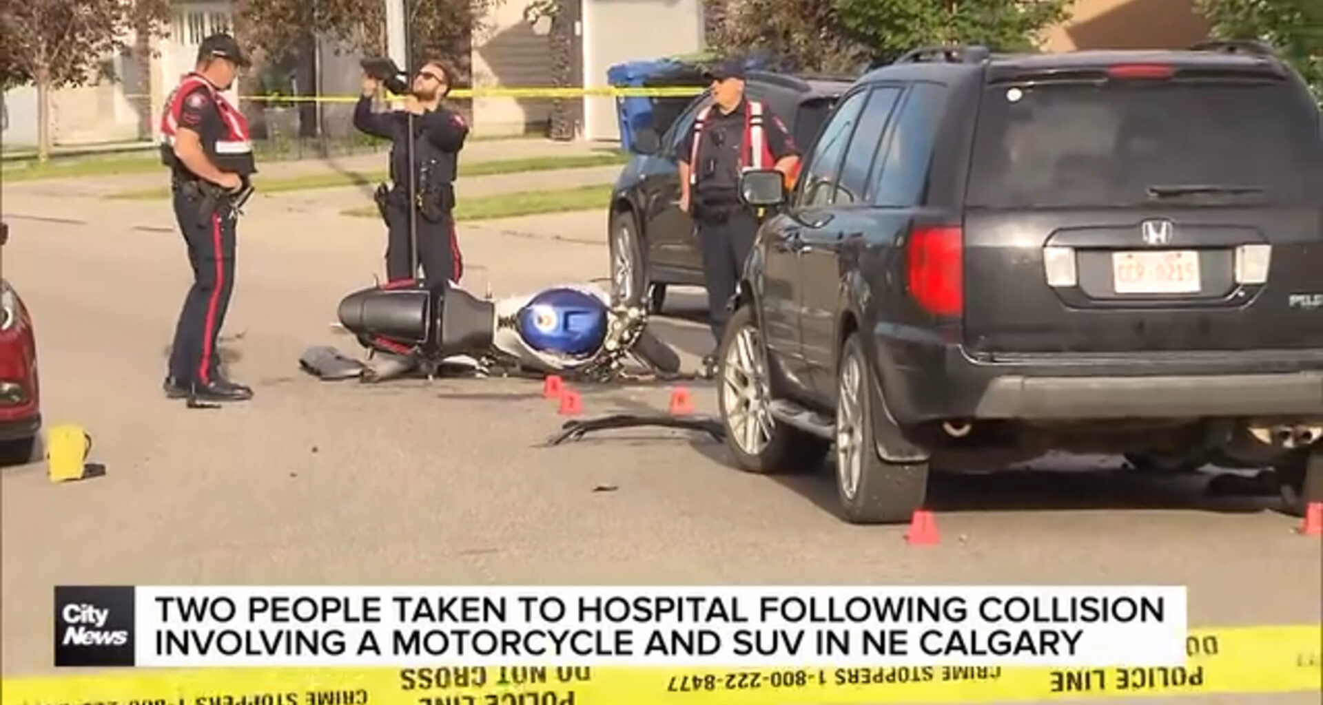 Two people taken to hospital following collision involving a motorcycle and SUV in NE Calgary