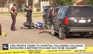 Two people taken to hospital following collision involving a motorcycle and SUV in NE Calgary