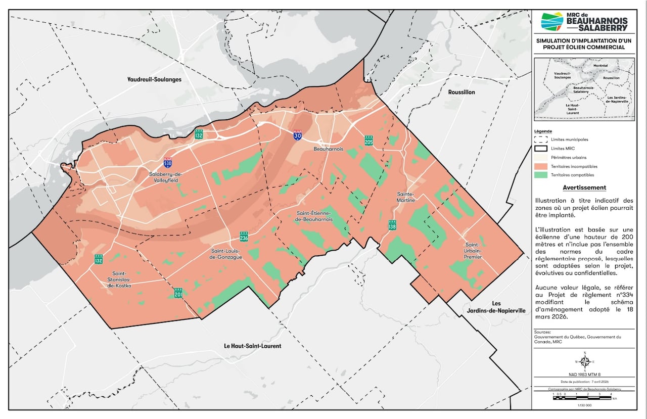 Map of where windmills could be built. Green is where they can be built, pink is no good for building.