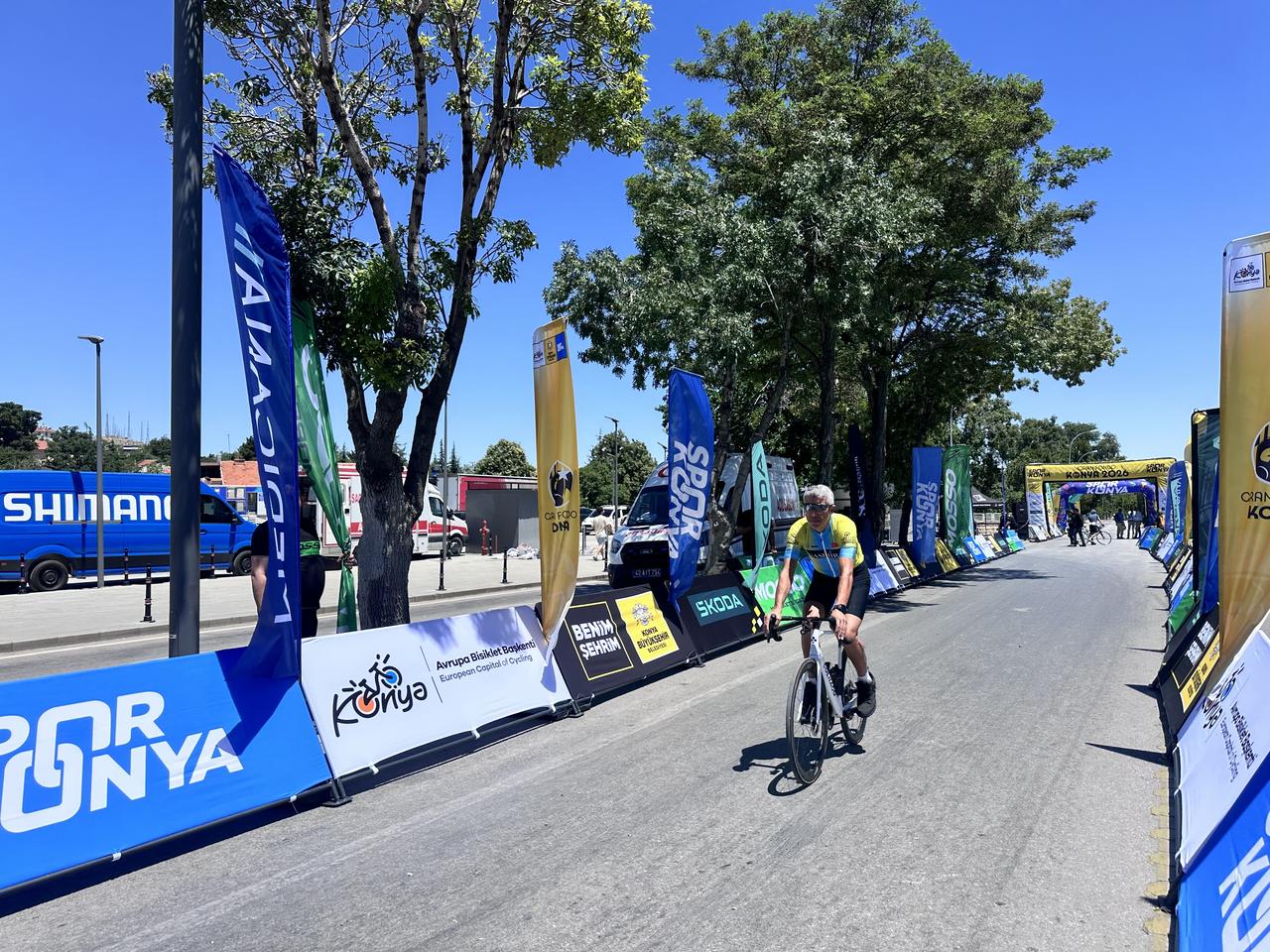 Cyclists compete in the Granfondo Road Cycling Race near the Mevlana Museum in Konya, Türkiye, June 28, 2026. (AA Photo)