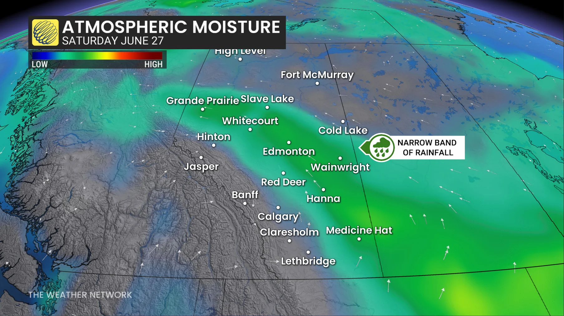 Alberta atmospheric moisture June 27
