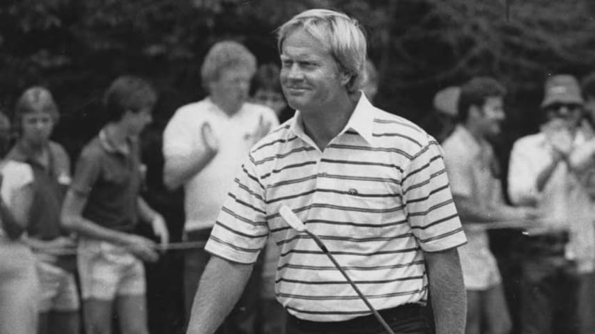 Jack Nicklaus walks off the green after completing the hole during the 1984 Memorial. (Columbus Citizen-Journal via Grandview Heights Public Library)
