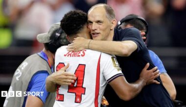 Thomas Tuchel and Reece James after England game.