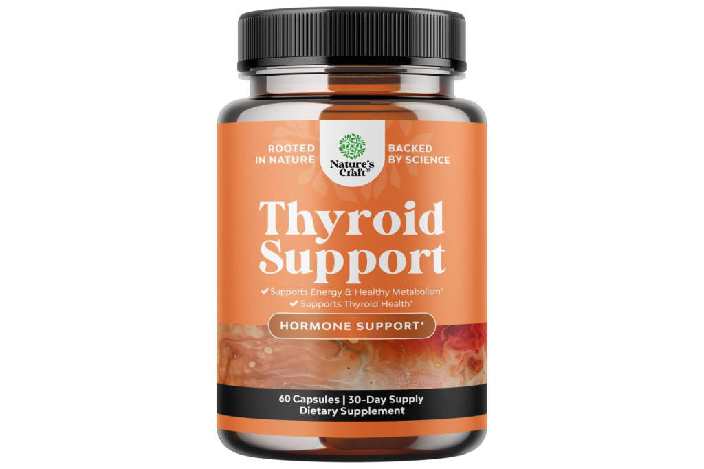 Bottle of Nature's Craft Thyroid Support supplements.