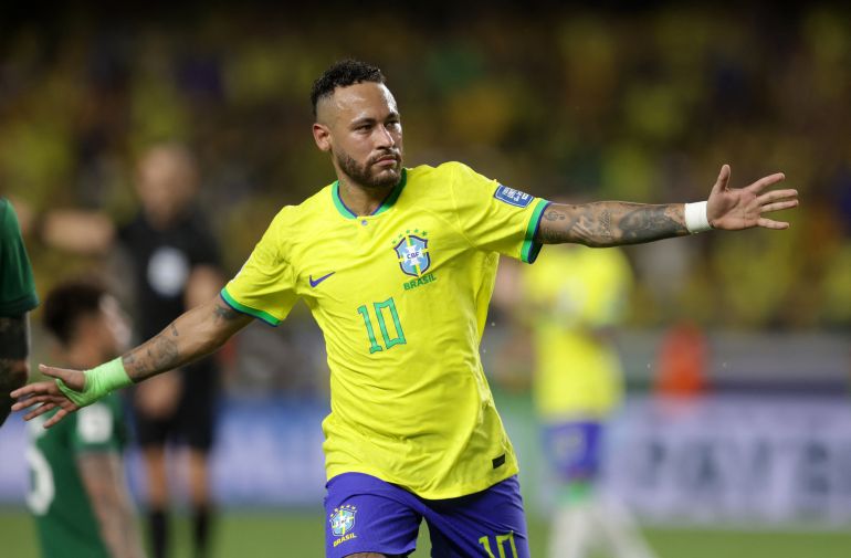 Brazil's Neymar celebrates scoring