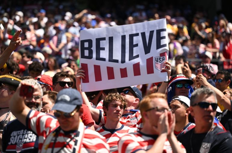 Soccer Football - FIFA World Cup 2026 - Group D - United States v Australia - Seattle Stadium, Seattle, Washington, U.S. - June 19, 2026 United States fans celebrate after the match IMAGN IMAGES via Reuters/Troy Wayrynen